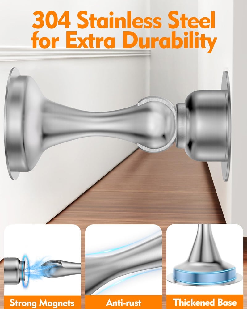 WINONLY Door Stoppers Magnetic Door Catch, Stainless Steel Magnetic Door Stop 2 Pack, Double-Sided Adhesive Tape, No Drilling, Screws for Stronger Mount, Holder Your Door Open for Wide Doors - Image 3